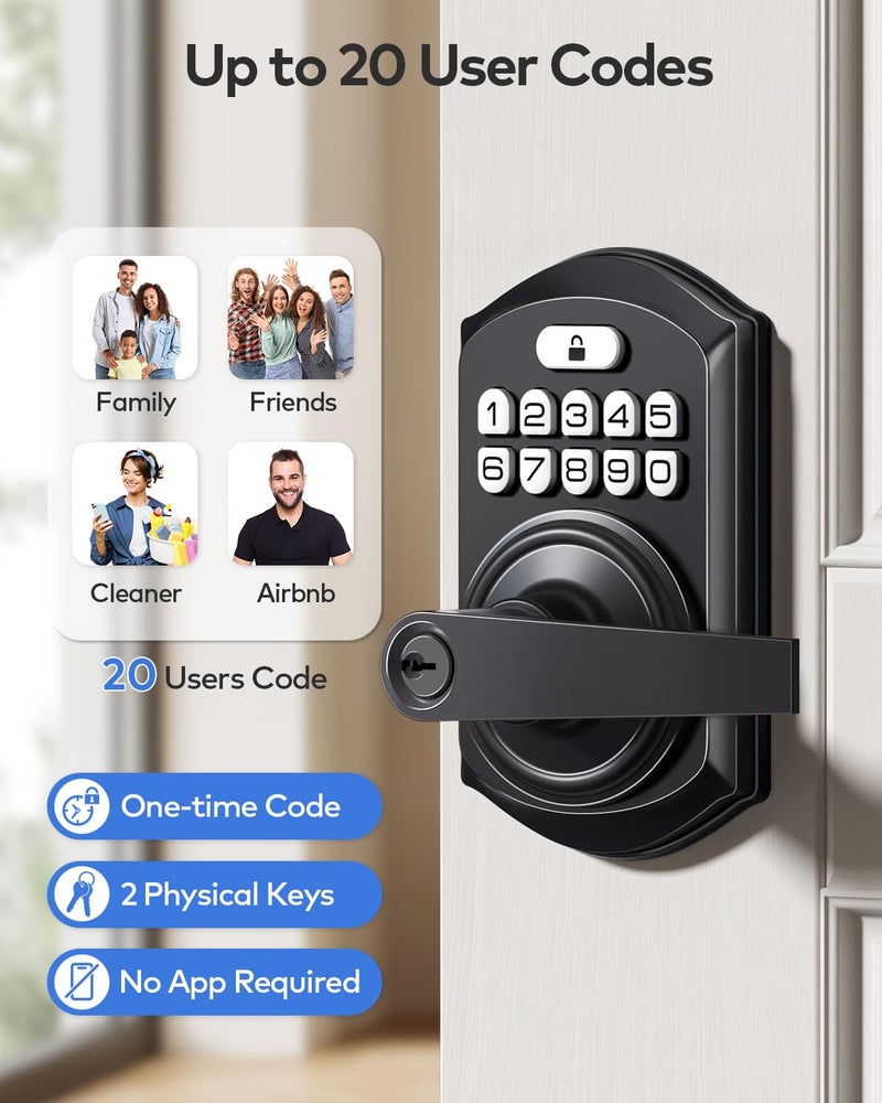 TEEHO Keypad Door Lock with Handle: Keyless Entry Door Lock with Handle - Front Door Digital Electronic Deadbolt Lock - Anti-Peeping Coded Door Lock - Auto Lock  Passage Mode  Easy Installation - Image 2